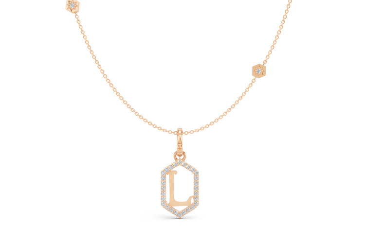 Diamond Pave Letter Charm in Rose Gold, letter L