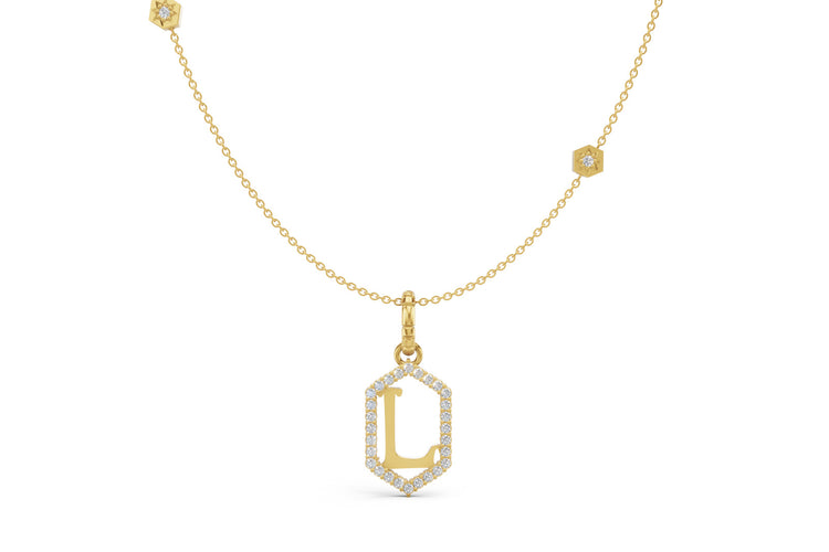 Diamond Pave Letter Charm in Yellow Gold, letter L