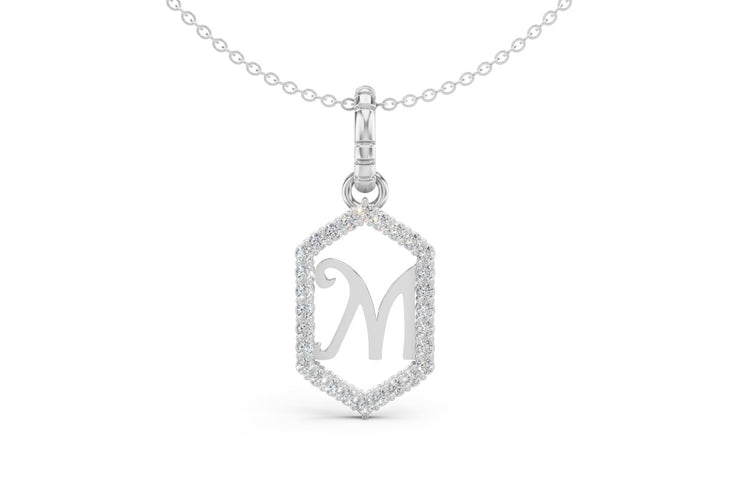 Diamond Pave Letter Charm in White Gold, letter M