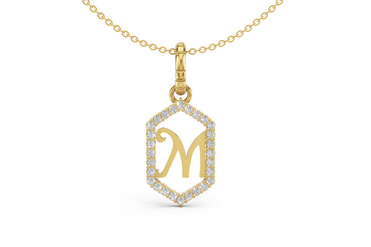 Diamond Pave Letter Charm in Yellow Gold, letter M