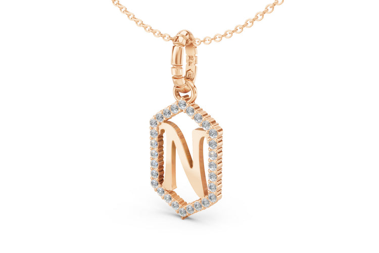 Diamond Pave Letter Charm in Rose Gold, letter N