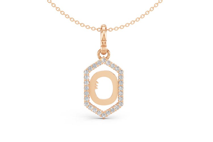 Diamond Pave Letter Charm in Rose Gold, letter O