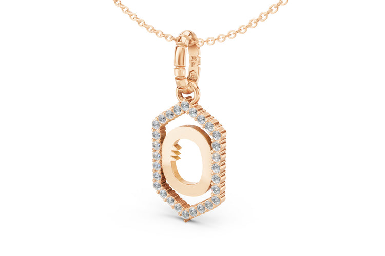 Diamond Pave Letter Charm in Rose Gold, letter O