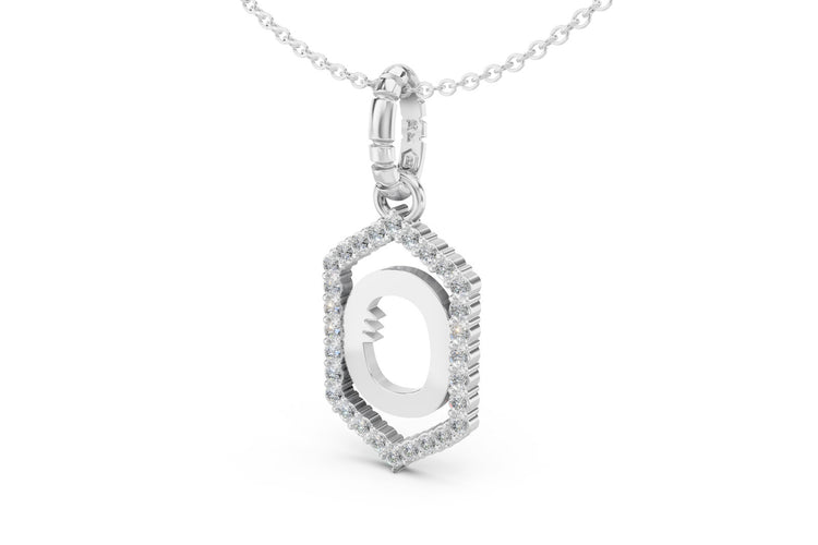 Diamond Pave Letter Charm in White Gold, letter O