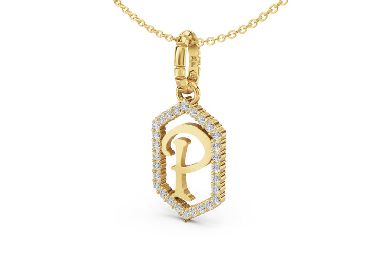 Diamond Pave Letter Charm in Yellow Gold, letter P