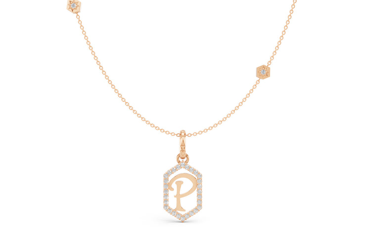 Diamond Pave Letter Charm in Rose Gold, letter P