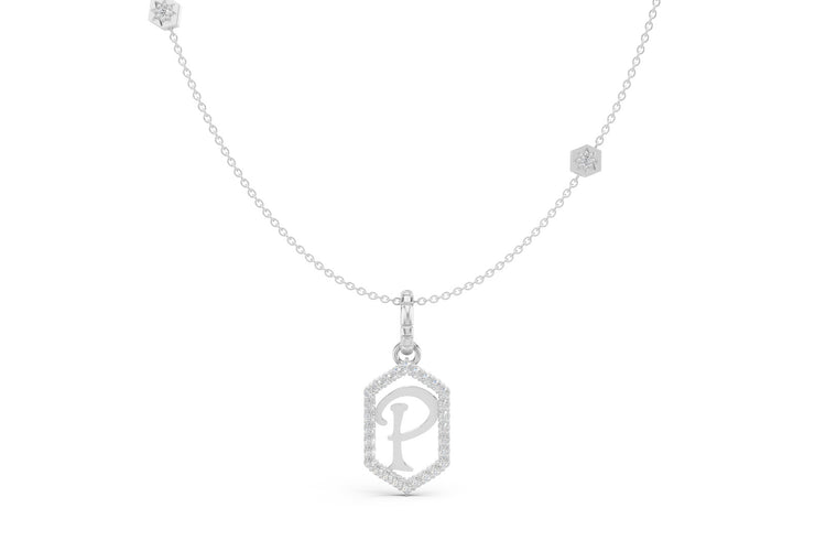 Diamond Pave Letter Charm in White Gold, letter P