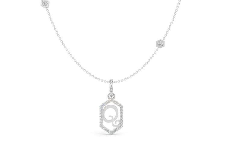 Diamond Pave Letter Charm in White Gold, letter Q