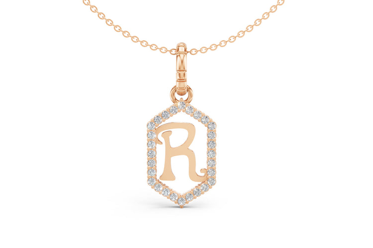 Diamond Pave Letter Charm in Rose Gold, letter R