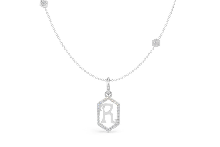 Diamond Pave Letter Charm in White Gold, letter R