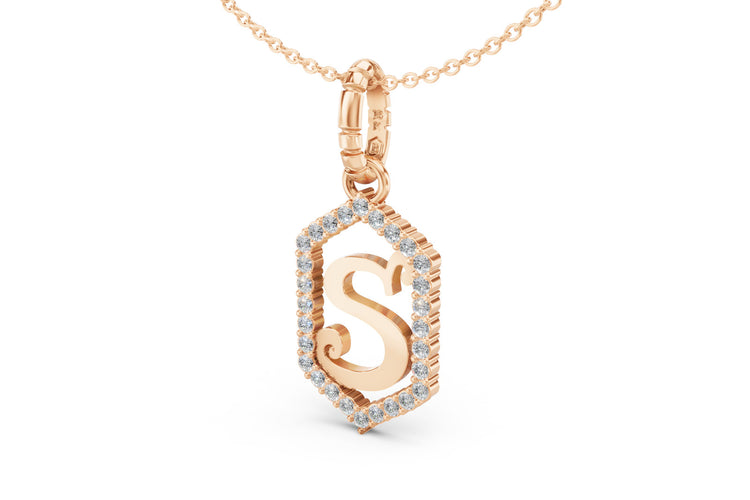 Diamond Pave Letter Charm in Rose Gold, letter S