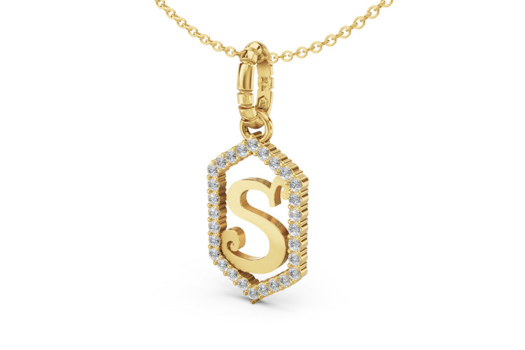 Diamond Pave Letter Charm in Yellow Gold, letter S