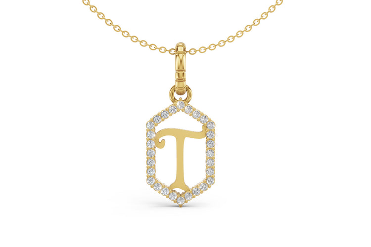 Diamond Pave Letter Charm in Yellow Gold, letter T