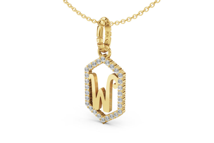 Diamond Pave Letter Charm in Yellow Gold, letter W