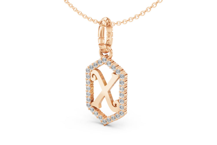 Diamond Pave Letter Charm in Rose Gold, letter X