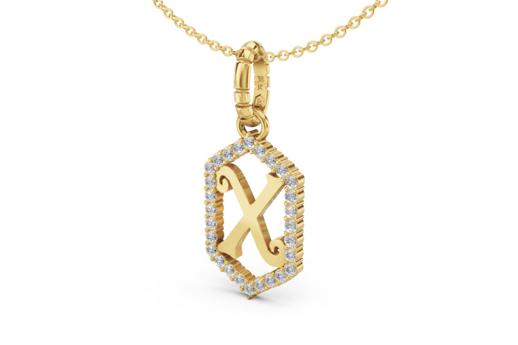 Diamond Pave Letter Charm in Yellow Gold, letter X
