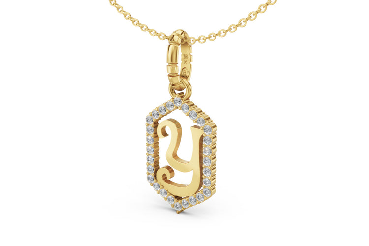 Diamond Pave Letter Charm in Yellow Gold, letter Y