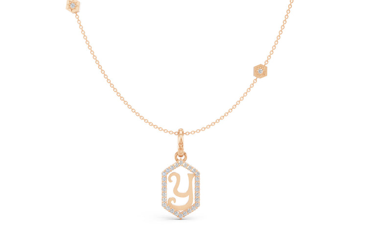 Diamond Pave Letter Charm in Rose Gold, letter Y