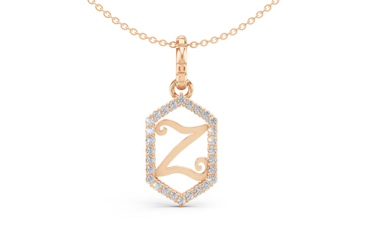 Diamond Pave Letter Charm in Rose Gold, letter Z