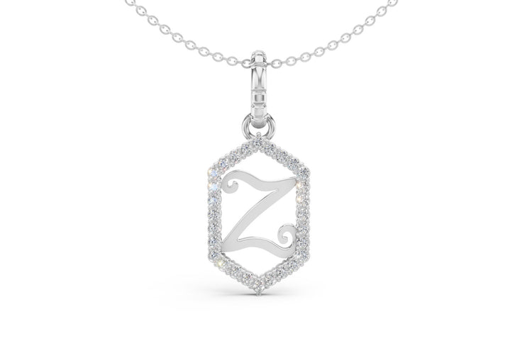 Diamond Pave Letter Charm in White Gold, letter Z