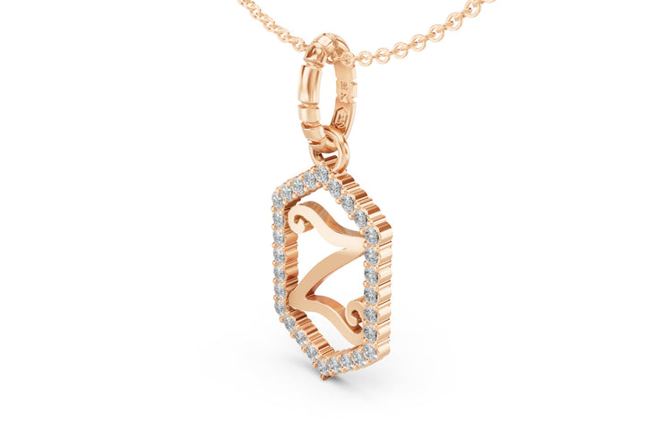 Diamond Pave Letter Charm in Rose Gold, letter Z