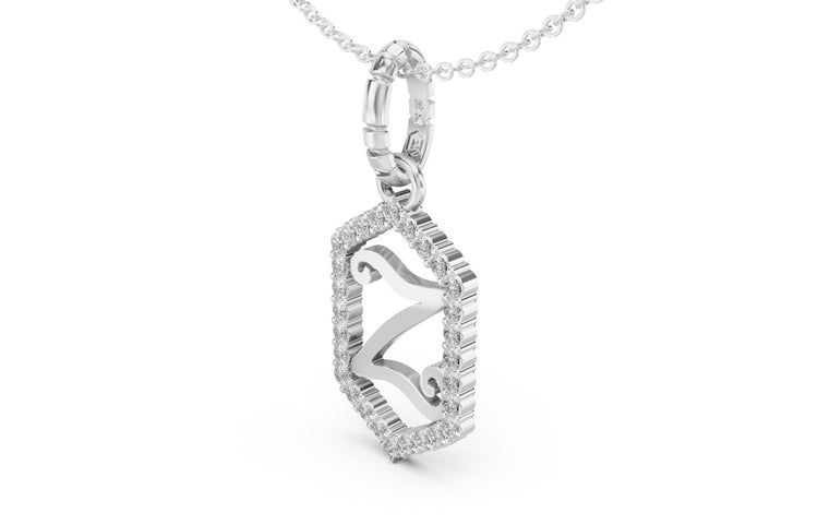 Diamond Pave Letter Charm in White Gold, letter Z