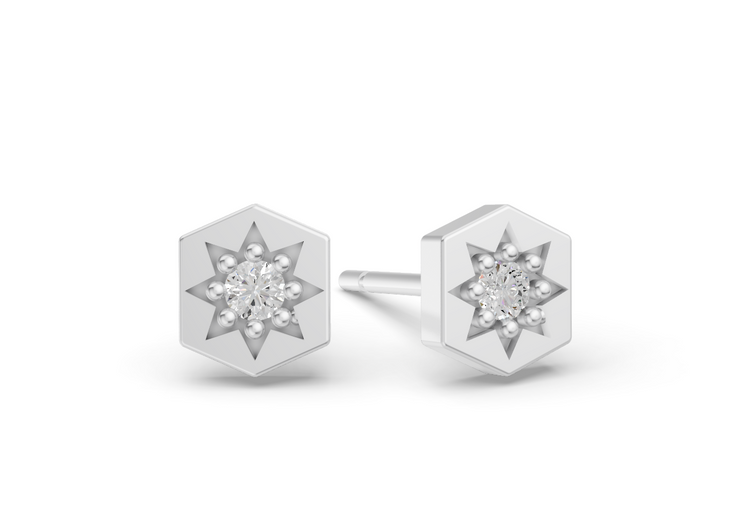 Hexagon Studs in White Gold and Diamond