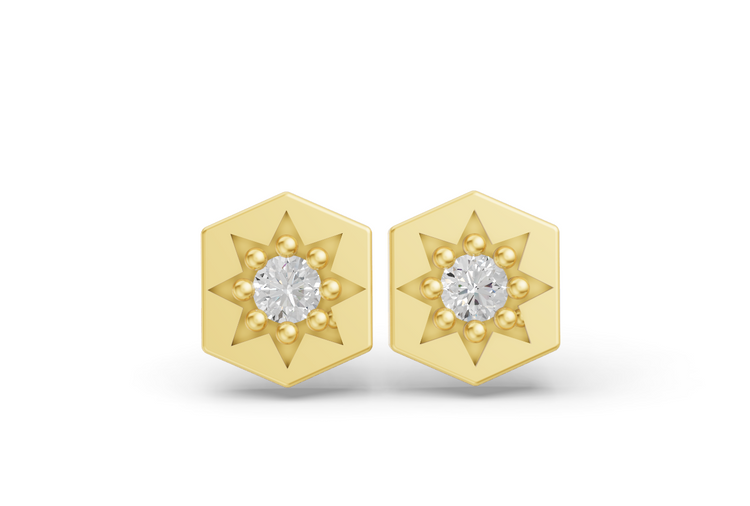 Hexagon Studs in Yellow Gold and Diamond