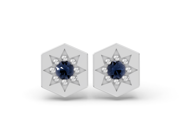 Hexagon Studs in White Gold and Sapphire