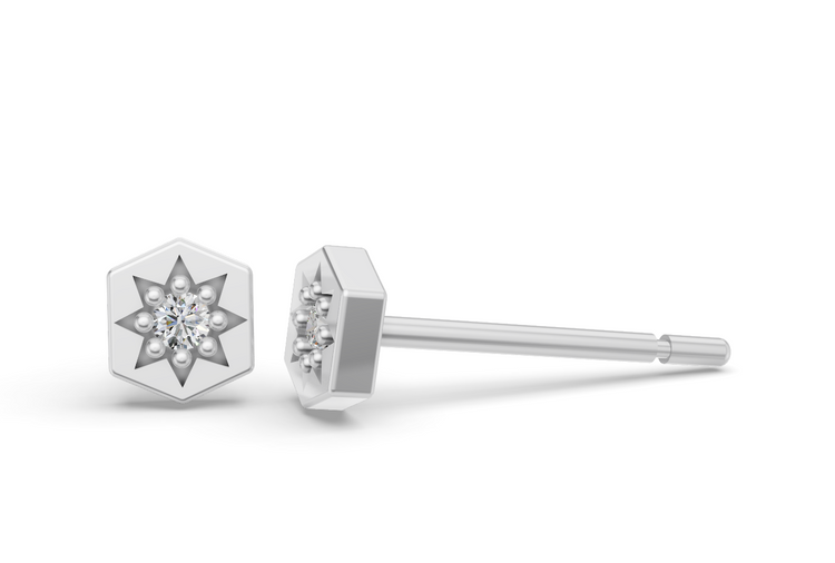 Mini Hexagon Studs in White Gold and Diamond