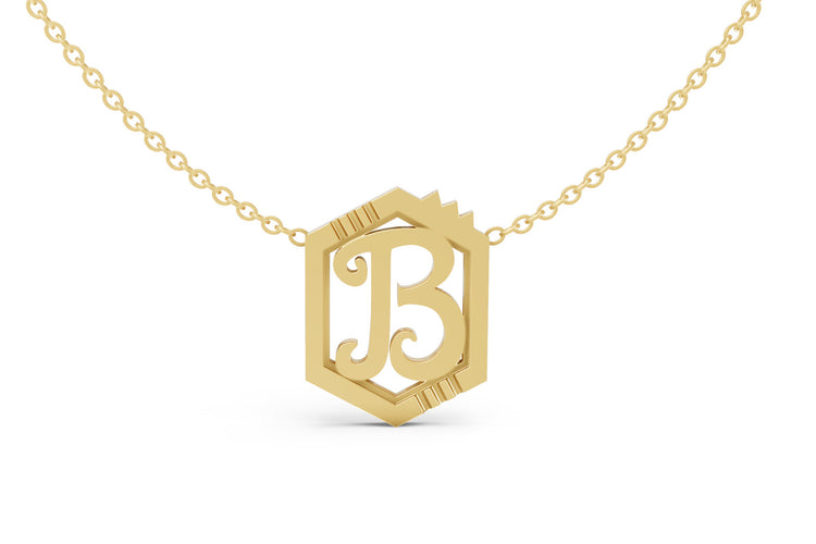 Mini Letter Necklace in Yellow Gold, letter B