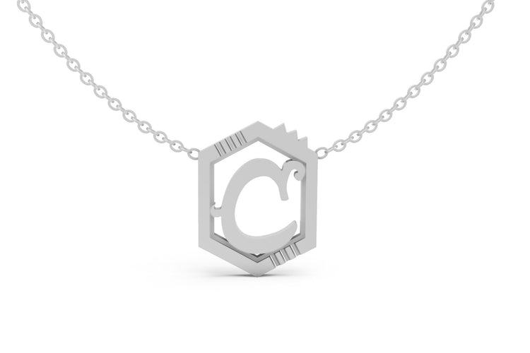 Mini Letter Necklace in White Gold, letter C