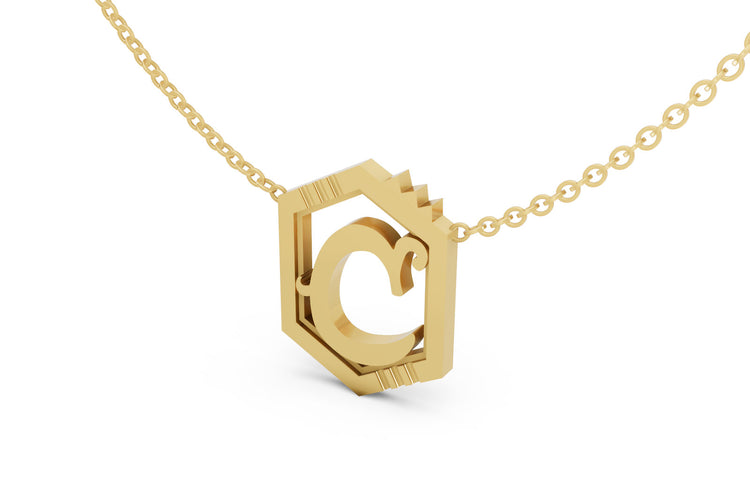 Mini Letter Necklace in Yellow Gold, letter C