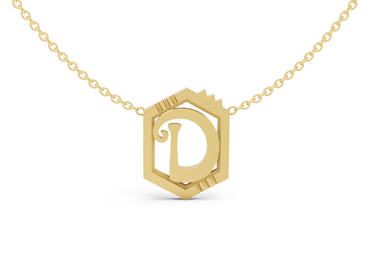Mini Letter Necklace in Yellow Gold, letter D