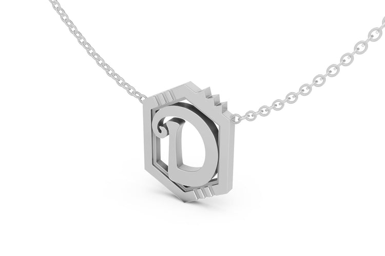 Mini Letter Necklace in White Gold, letter D