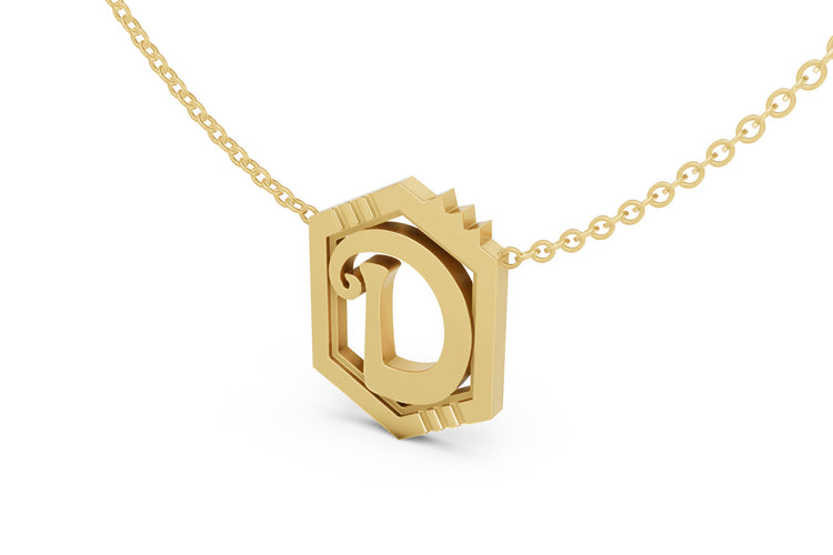Mini Letter Necklace in Yellow Gold, letter D
