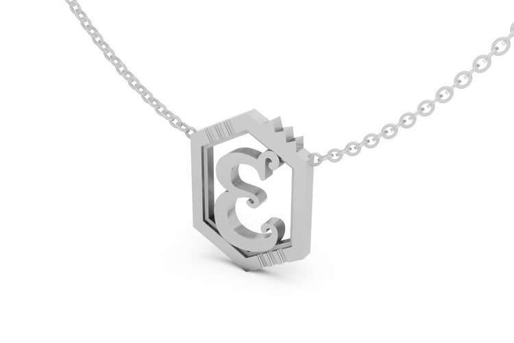 Mini Letter Necklace in White Gold, letter E