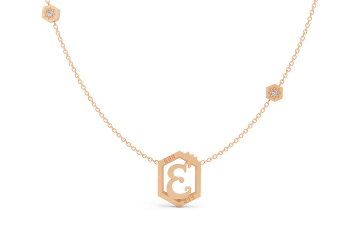 Mini Letter Necklace in Rose Gold, letter E