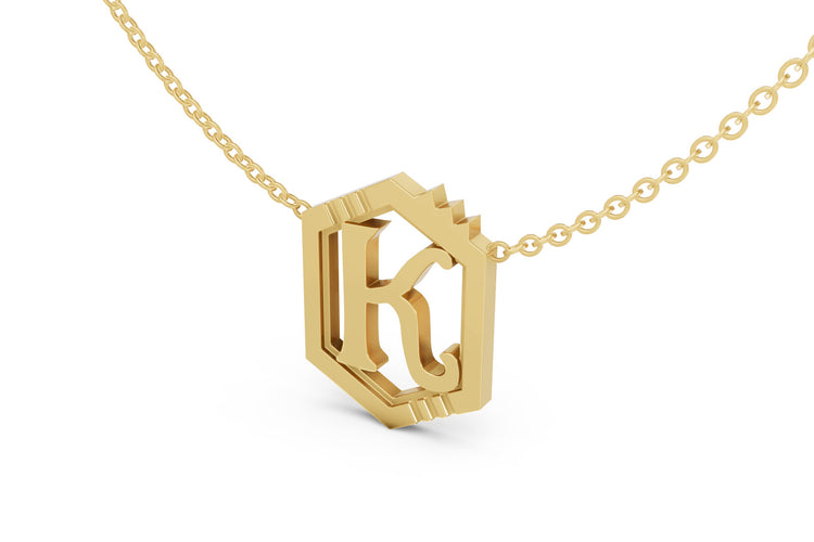 Mini Letter Necklace in Yellow Gold, letter K