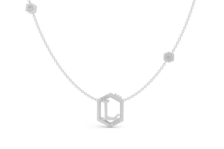 Mini Letter Necklace in White Gold, letter L
