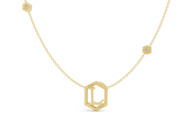 Mini Letter Necklace in Yellow Gold, letter L