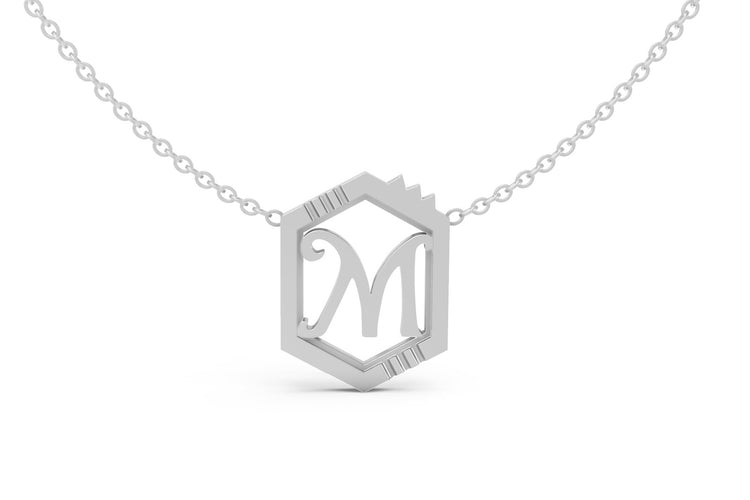 Mini Letter Necklace in White Gold, letter M