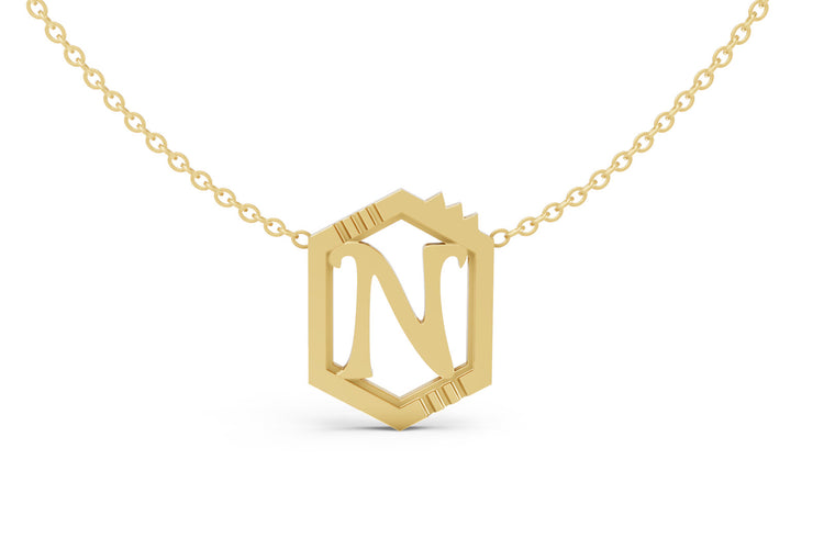 Mini Letter Necklace in Yellow Gold, letter N