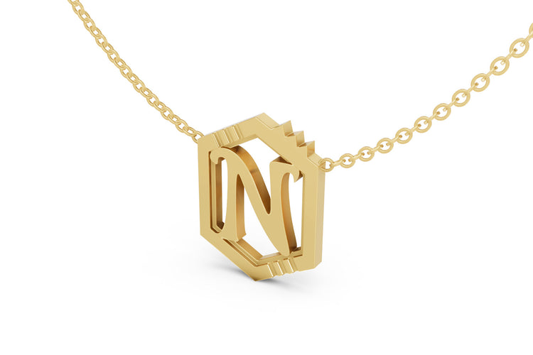 Mini Letter Necklace in Yellow Gold, letter N