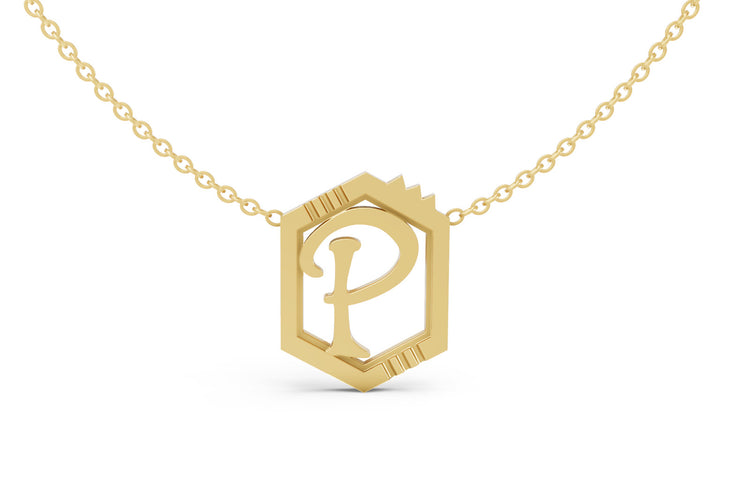 Mini Letter Necklace in Yellow Gold, letter P