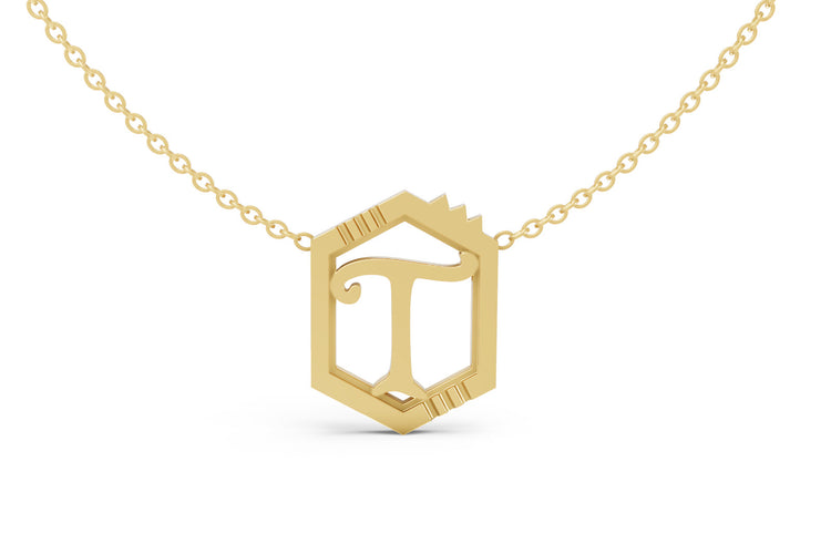 Mini Letter Necklace in Yellow Gold, letter T