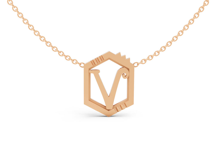 Mini Letter Necklace in Rose Gold, letter V
