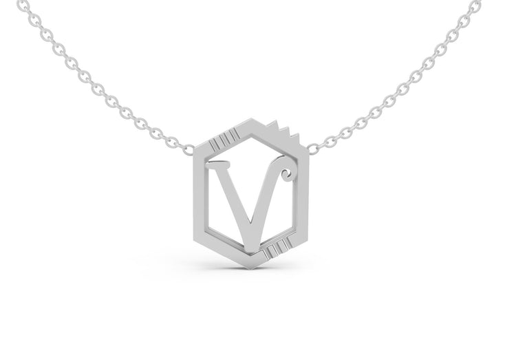 Mini Letter Necklace in White Gold, letter V