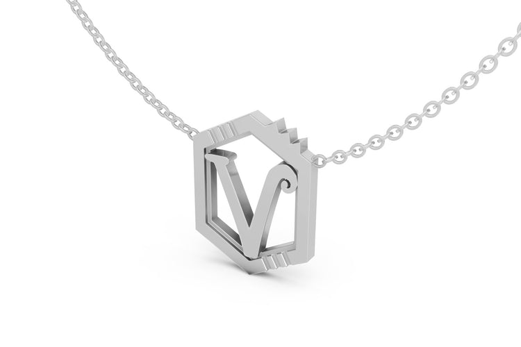 Mini Letter Necklace in White Gold, letter V