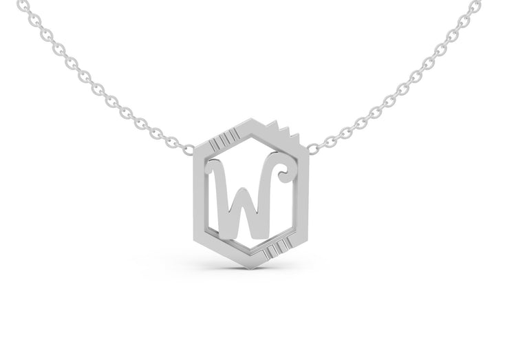 Mini Letter Necklace in White Gold, letter W